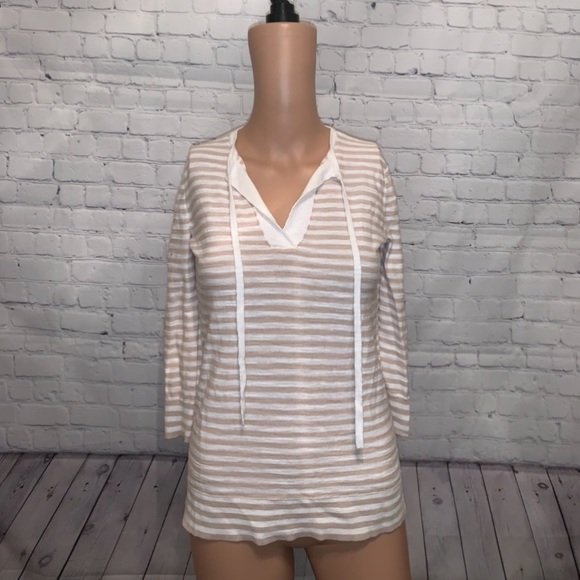 LOFT Tops - LOFT Womens Tan & White Striped Sweater